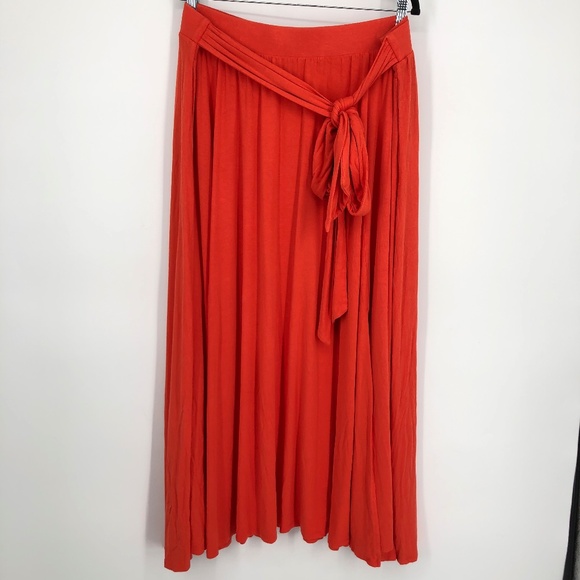 Ava & Viv Maxi Skirt Size 2X Orange Pull On Stretch Tie Waist Pockets - Picture 1 of 10